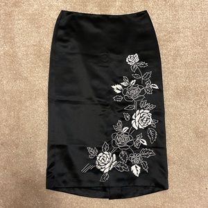 Black Pencil Skirt with White Flowers